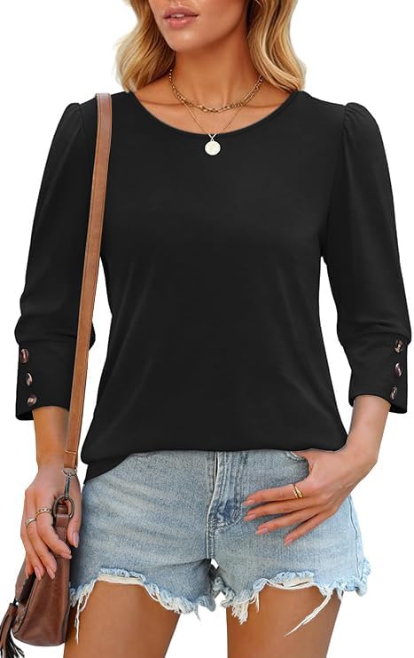 Womens 3/4 Sleeve Tops Dressy Casual Shirt with Buttons Spring Fashion Business Work Tshirts Beach Vacation Outfits - Image 3