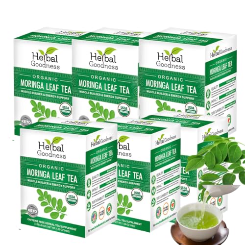 Herbal Goodness Moringa Tea – 6 Cases (24 Tea Bags Each) – Pure Moringa Powder Organic Herbal Tea for Supporting Digestion, Immune System & Bone Health | Non-GMO Caffeine-Free Made in USA