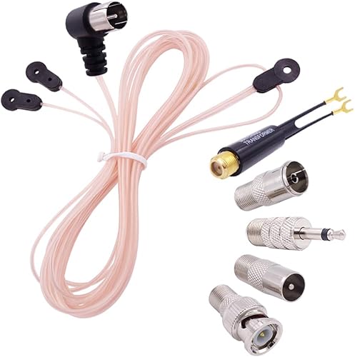 Fancasee Antena FM universal dipolo 75 Ohm F macho Push On Plug Coaxial Cable Antena con PAL 0.138 in BNC Jack conector y 75 a 300 Ohm Adaptador FM