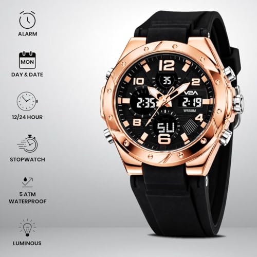Image of V2A Aura Edge 40mm Analog Digital Watch for Women | Modern Everyday Style | Alarm Stopwatch Backlight Day Date | Comfortable TPU Strap | 50M Water Resistant | Gift for Ladies