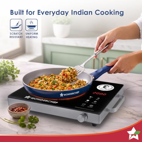 Image of Wonderchef Natura Ceramic Fry Pan for Cooking, 20cm, 1.2L, Non-Toxic Chemical-Free Coating, PFOA /PFAS-Free, for Kitchen, Scratch-Resistant, Gas & Induction Compatible, 2-Yr Warranty, Teal Blue