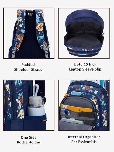 Image of Lavie Sport Boom 30L Navy Backpack |Organizer & Bottle Holder |Gift for Men, Women, Boys, Girls | Laptop Sleeve for School & College