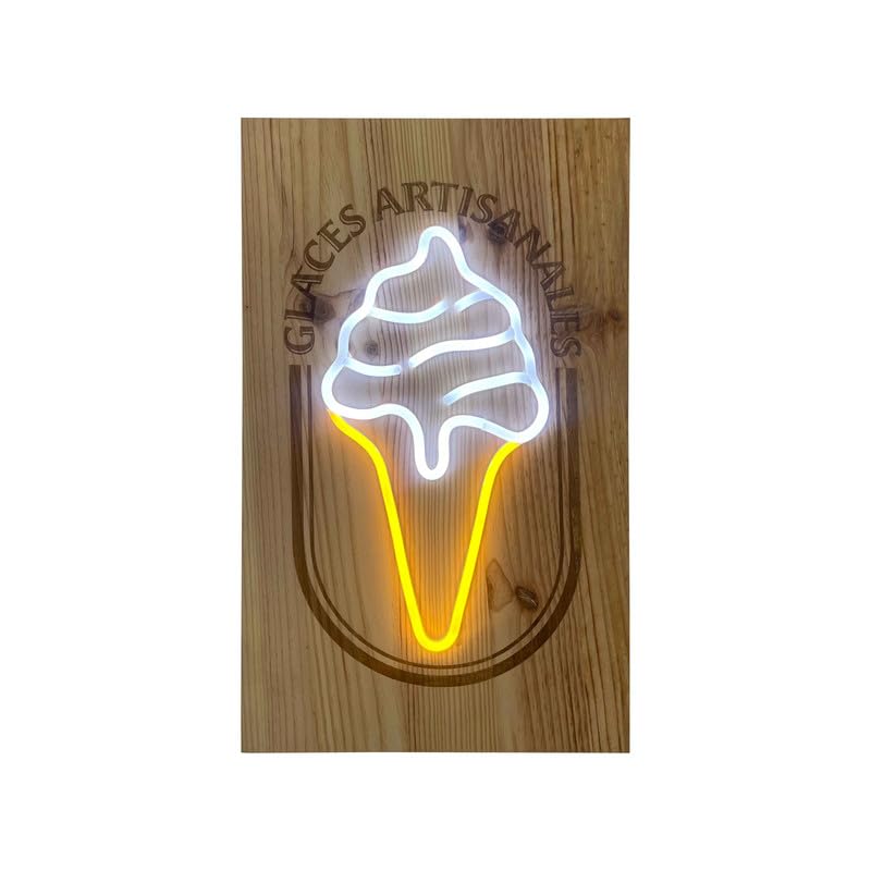 Señal de luz LED interior "HIELO" de madera con batería 9800 mAh - Fabricación francesa