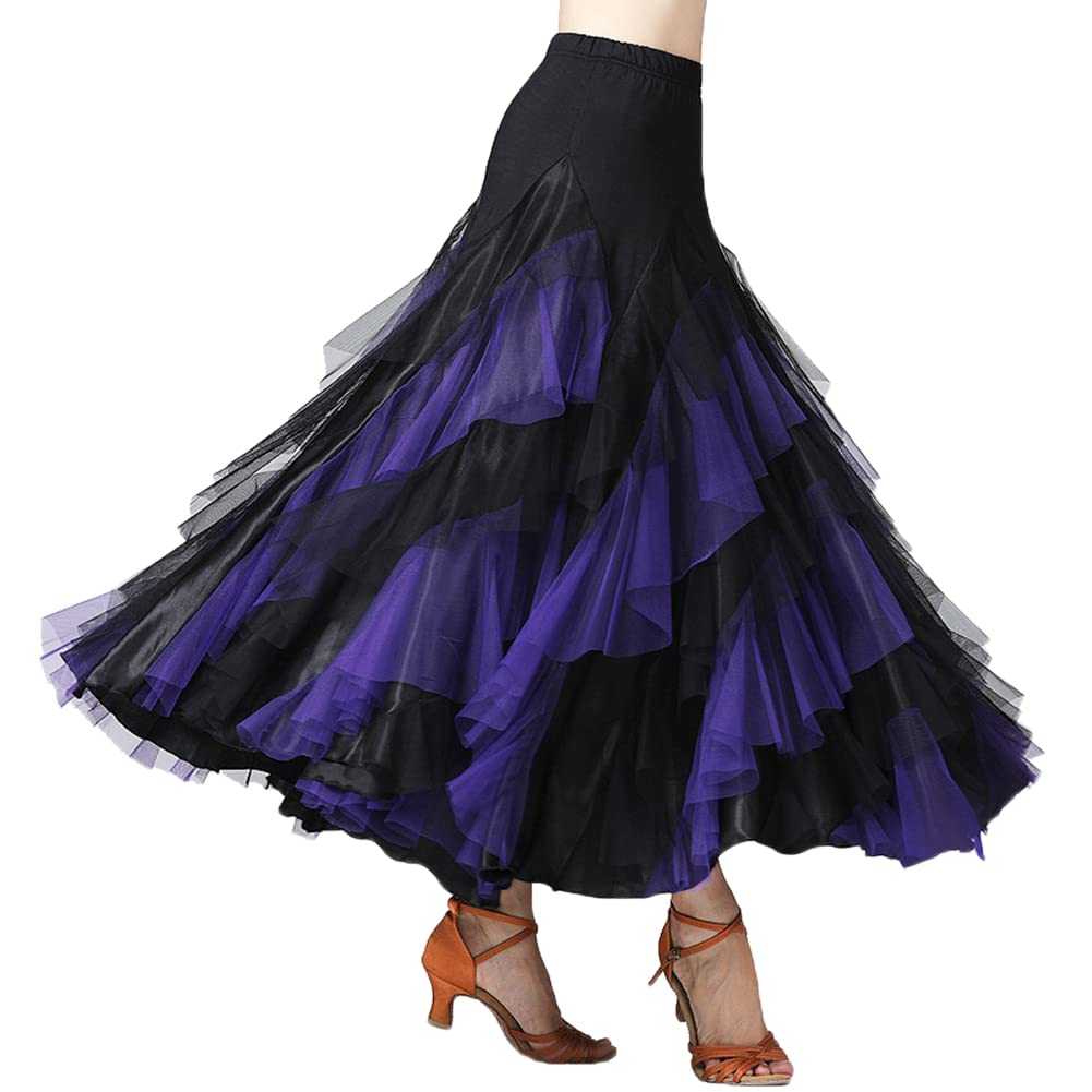 Donna Gonna Salsa Rumba a Vita Alta Flamenco Dance del Ventre Swing Gonne Lunghe Dancewear A-Line Plissettata Gonna Pratica Vintage Gonne da Ballo