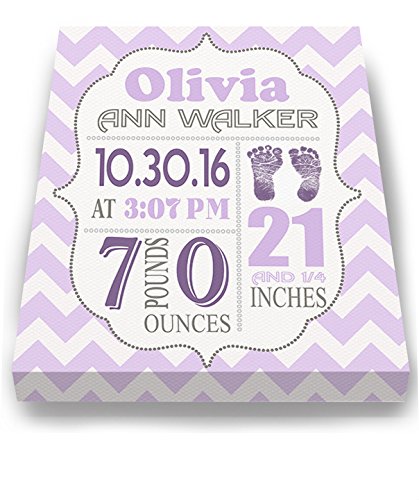 Personalized Stretched Canvas Birth Announcement Gift, Custom Baby Name, Date, Weight Stats, Newborn Footprint Nursery Wall Art Decor, Wooden Frame Construction, Ready to Hang 24X30