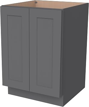 RTA Solid Wood Frame Full Height Door Base Cabinet - 2 Doors and 1 Shelf,Kitchen Storage Cabinet, Entryway Cabinet, Suitable Kitchen, Living Room, Entryway, and OfficePebble Gray 24W24D34.5H
