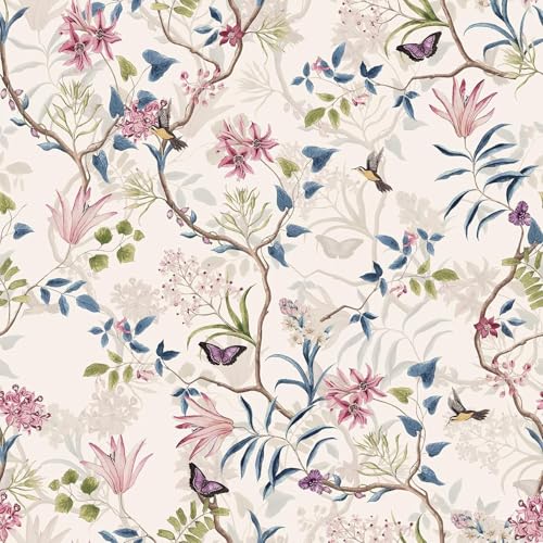 Pixie Daisy Peel and Stick Wallpaper Floral Watercolor Flowers Leaves Vinatge Coral Pattern Design Tropical Wallpaper Contact Paper Botanical Wallpaper Removable Wall Decor Adhesive 16.5By87INCH