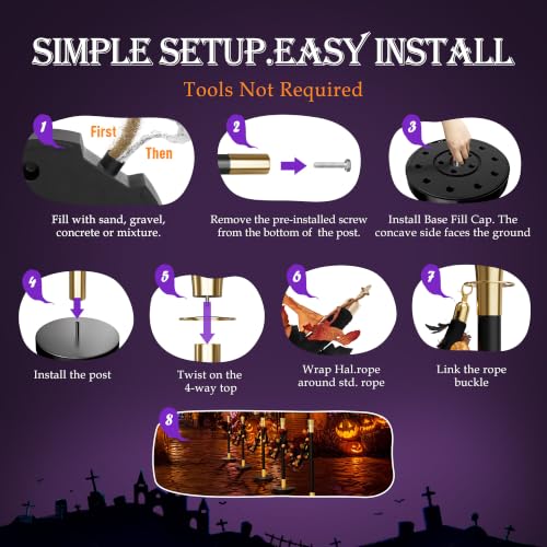 4 Pack Halloween Black&Gold Stanchions and Velvet Ropes Set - image 7
