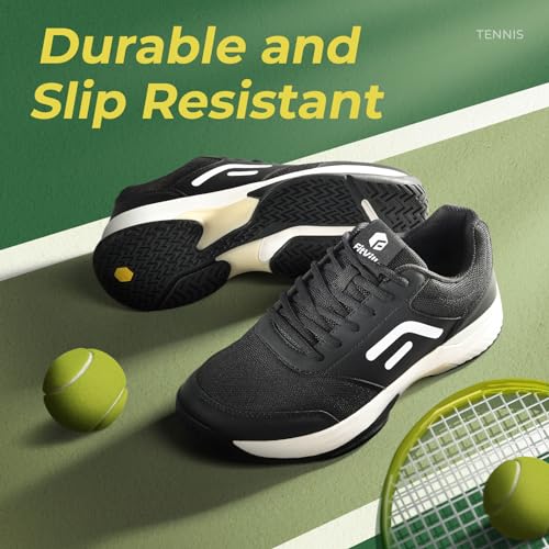 FitVille Wide Pickleball Shoes Men Tennis Racquetball Squash Shoes for Men All Court with Arch Support-Tennis V3(Black, 14 Wide)