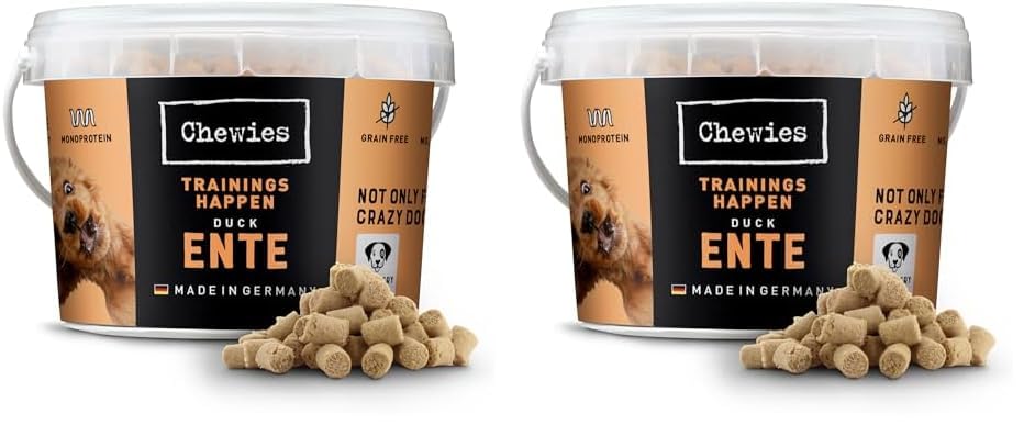 Chewies Trainingshappen Ente - Monoprotein Snack für Hunde - 300 g - getreidefrei & zuckerfrei - Softe Leckerlies fürs Hundetraining - hypoallergen (Packung mit 2)