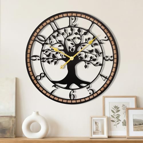 JXQXYN 24 Farmhouse Bird Branch Wall Clock with Metal Tree Design