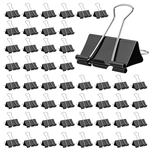 Image of OWLKELA 50 Pack Binder Clips, 1.6 Inch, Black | Large Paper Clamps,Ideal for Home Supplies, School, Office and Business