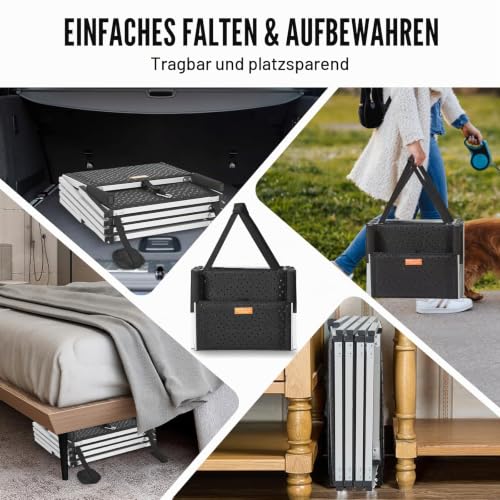 VEVOR Hundetreppe bis zu 113 kg belastbar, 4-stufige Hunderampe, zusammenklappbare Haustiertreppe mit Rutschfester Oberfläche, Einstiegshilfe Hund Auto, Treppen & Stufen für Auto, SUV und LKW