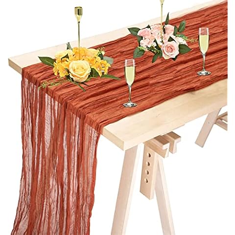 Fofetbfo 6 Pack Wedding Table Runners, 90 x 180 cm Polyester Fiber Gauze Table Runner, Rustic Vintage Boho Tablecloth for Wedding Party Bridal Shower Table Decor Cover