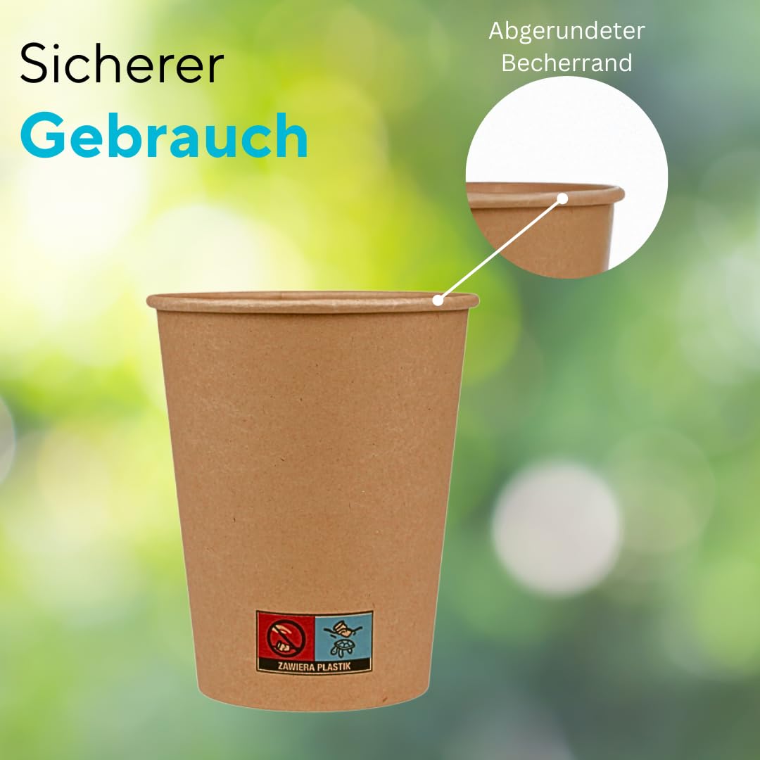 Enpack 1000 Kaffeebecher braun mit Deckel 80mm - einweg kaffeetassen mit 200ml/8oz Füllmenge - Hitzebeständige to Go Becher - Recycelbare cafe to go becher für Kaffee/Tee/Kakao -Kraftpapier