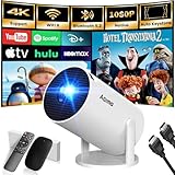 Mini Beamer, 1080P 4K Support 180°Dreh Tragbarer Streaming-Projektor, Klein Videoprojektor Unterstützt 2.4/5G Dual WiFi und Bluetooth 5.0,mit Android und IOS Smart Beamer Doppelsteuerung mit Maus,Weiß