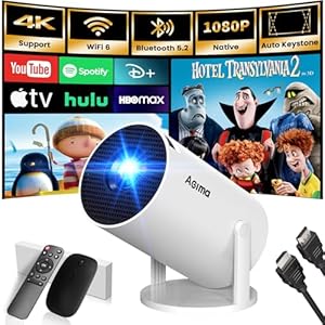 Mini Beamer, 1080P 4K Support 180°Dreh Tragbarer Streaming-Projektor, Klein Videoprojektor Unterstützt 2.4/5G Dual WiFi und Bluetooth 5.0,mit Android und IOS Smart Beamer Doppelsteuerung mit Maus,Weiß