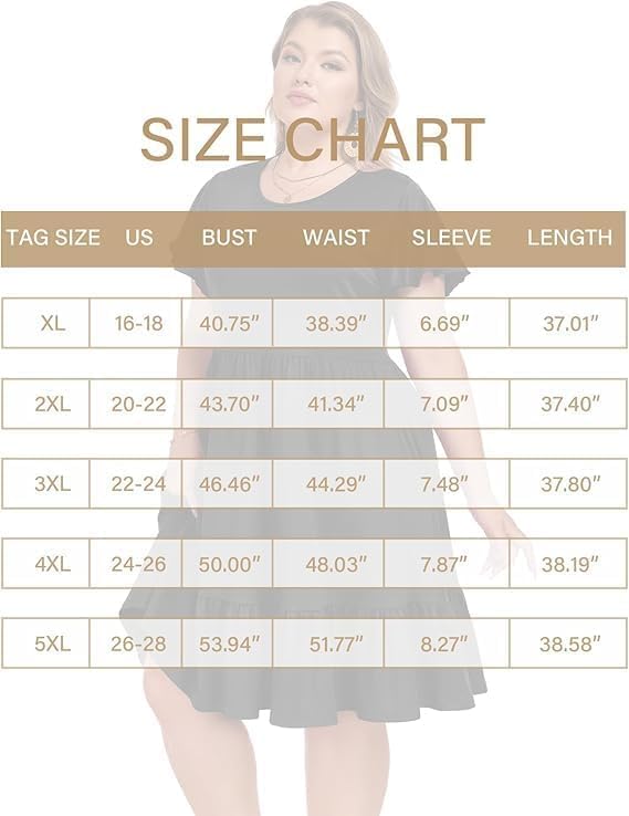 Image of Women's Plus Size Casual Dress Crew Neck Ruffle Floral Short Sleeve Summer Midi Dresses with Pockets