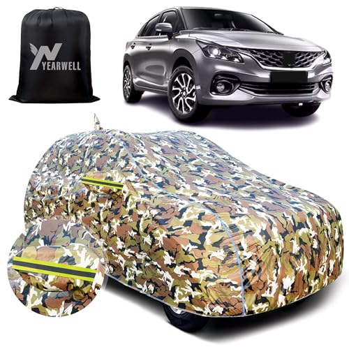 Image of Car Body Cover for Maruti Suzuki Baleno (2022 to 2025), 100% Waterproof with Mirror Pockets, Military Print, UV & Dust Protection, Triple Stitch, Sky Piping & Reflector (Jungle Print)