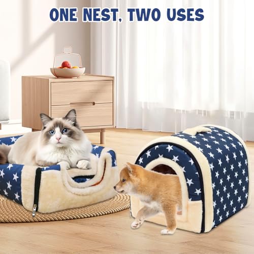 Umllpet Plüsch Katzenhaus, Katzenhöhlenbett mit Flauschiges, Plüschkissen Weiches und Flauschiges Katzenhaus, Klappbar Katzenbett Höhle für Kaninchen Meerschweinchen, Kätzchen unter 2.5 kg, 35x32x28cm