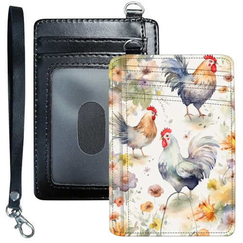 BVDIKMI Slim Wallet for Women, Small Wristlet Keychain Wallet, Front Pocket RFID Blocking PU Leather Wallet Credit Card Holder for Men, Watercolor Chicken