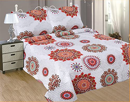 ForenTex- Colcha Boutí Reversible, (M-2632), Cama 135 cm, 230 y 260 cm, Estampada Cosida, Mandala Naranja