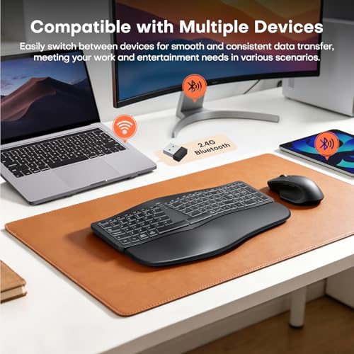 Image of MOKURU Wireless Ergonomic Keyboard, Split Keyboard with Wrist Rest, Full Size 2.4G BT Computer Keyboard, Compatible with Windows, Mac OS, PC Computer /Laptop (Black)