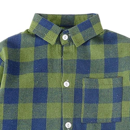 Boys Long Sleeve Plaid Flannel Shirts with Chest Pocket Green - image 6