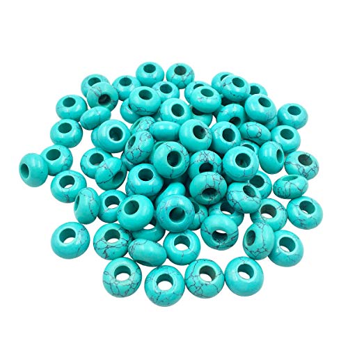 favoramulet 25Pcs Large Hole (5-6mm) Rondelle Gemstone European Bead for Charm Bracelet, Jewelry Making, Green Howlite Turquoise