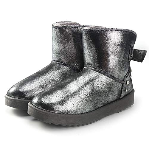 Alexis Leroy Womens Original Short Classic Waterproof Winter Snow Boots Pull On Ankle Boots Gray 6 UK/39 EU