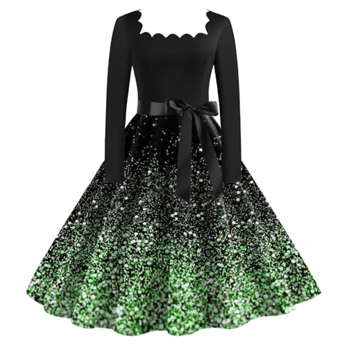 Robe de Noël classique manches longues avec ceinture vêtement hiver chic femme