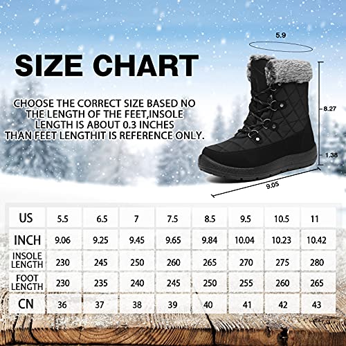 Jswei Womens Wide Winter Boots, Warm Faux Fur Comfortable Winter Boots Lace Up Snow Boot Mid-Calf Wide Boots For Outdoor Black 7.5 #TOP1