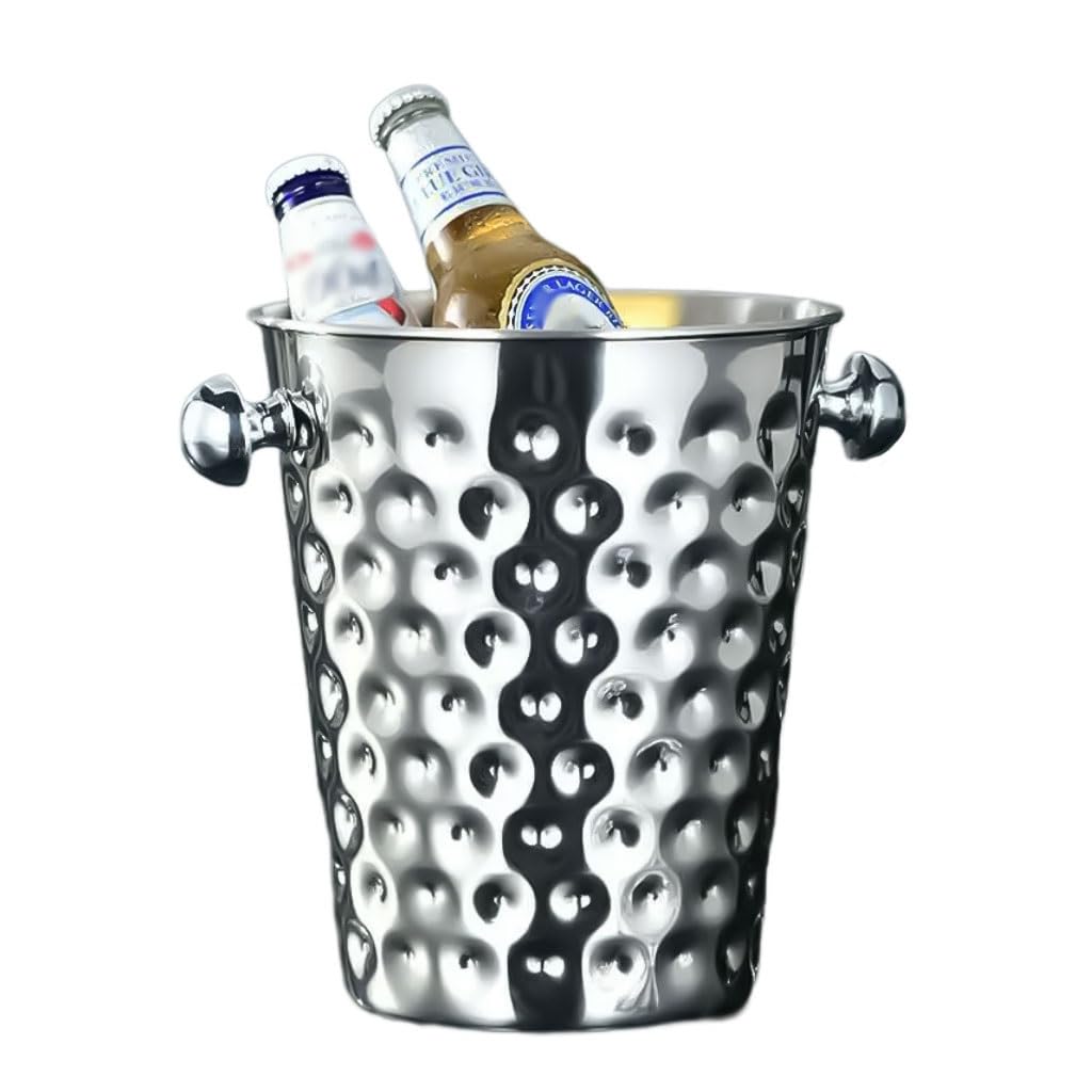 Seau à glace 5 litres en inox argenté avec pince pour bouteilles et cocktails