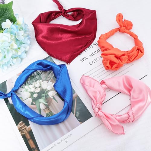 15 Pcs Womens Square Neck Scarf Mixed Solid Color Neckerchief Head Scarf Bandana Retro Satin Scarves for Women3