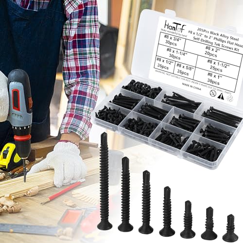 Hantof HTF0108-BLACK 205Pcs Black Flat Head Self-Drilling Screws thumb #5