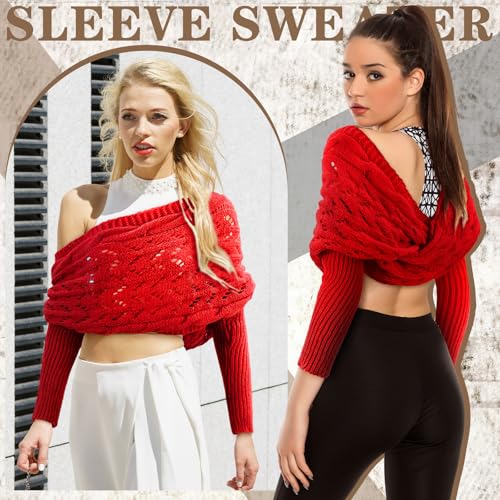 Image of Geyoga 2 Pcs Scarf with Sleeves for Women Knitted Wrap Sweater Scarf with Sleeves Shrugs for Women Wrap Shawl