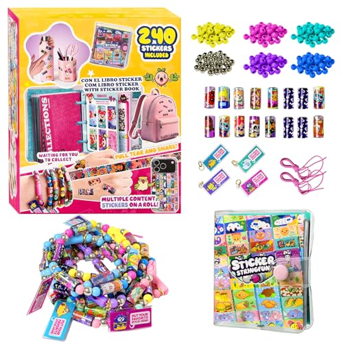 Semboh Sticker Bracelet Kit with Collection Book 240 Mini Stickers Set Wearable & Shareable Sticker Rolls Kids Beading Set for Bracelet & Necklace Making 1000+ Designs (6X Drop)