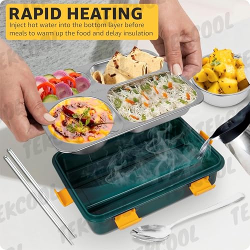Image of TEKCOOL Lunch Box for Adults - Lunch Box for Kids with Spoon & Fork - Stainless Steel Lunch Box with 4 Compartment - Durable Perfect Size for On-The-Go Meal, BPA-Free';