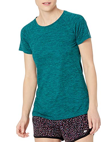 Amazon Essentials Women's Tech Stretch Cap-Sleeve T-Shirt, Pack Of 2, Washed Teal Green/Space Dye, Medium #TOP1