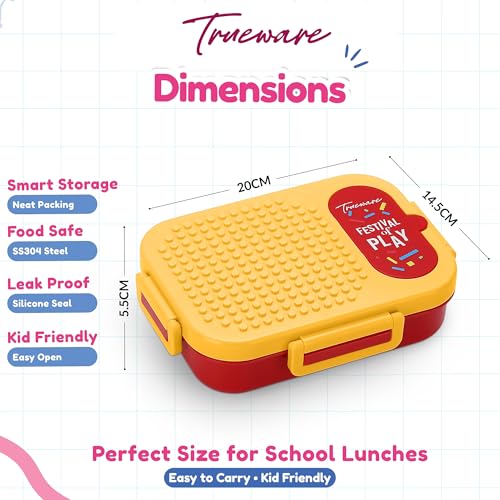 Image of Trueware BRIX Fun Food and Play 304 Stainless Steel PU Insulated Lunch Box with Two Compartment BPA Free, Food Grade Ideal for School, Picnic, Office & Outdoor - 540ml