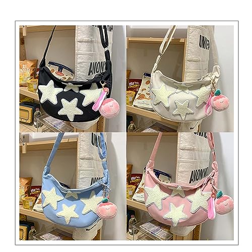 Large Nylon Crescent Bag Cute Dumpling Bag Half-Moon Crossbody Bag with Kawaii Charms Adjustable Shoulder Strap4