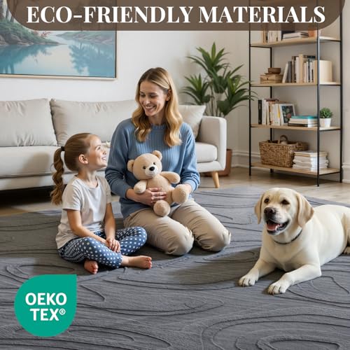 Tapete lavable 8'x10' peluche sintético gris miniatura 2