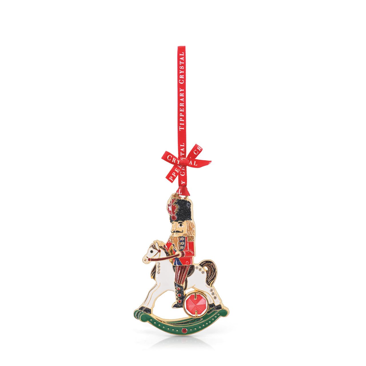 Tipperary Crystal Gems Nutcracker Christmas Tree Decoration – Luxury Enamel Hanging Ornament with Gift Box – Festive Red & Gold Nutcracker Soldier Christmas Bauble for Tree Décor
