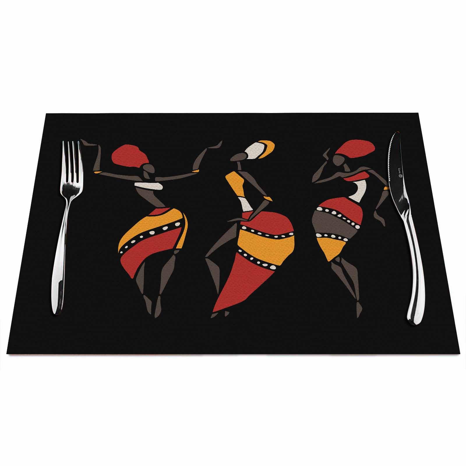 Walmsco Placemats African Woman Dancing Decor For Dining Room Kitchen Table,Waterproof Non-Slip Washable Heat Resistant Placemats,Set of 4,12"x18"