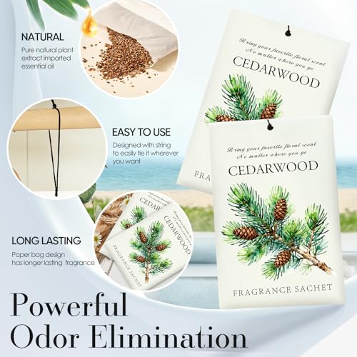 Image of Cedarwood Scented Sachet Bags - 12 Pack Drawer & Closet Freshener, Long Lasting Odor Eliminator for Wardrobes, Cars & Storage, Home Fragrance Air Freshener Sachets