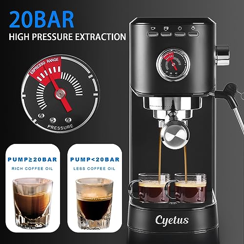 Cyetus Espresso Machine With Milk Frother Steaming Wand, Barista Coffee Machine With Pressure Gauge, Cafe Maker Latte Cappuccino Coffee Maker Black Stainless Steel #TOP1