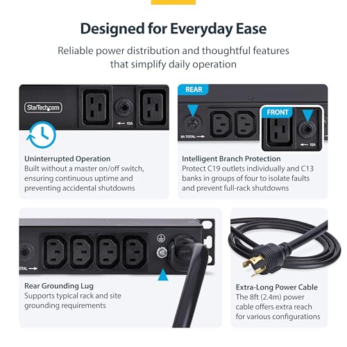StarTech.com 2030B8H-RACK-PDU-IC PDU de montaje en rack 1U con 20 tomas, C13 y C19, 30A 240V, TAA miniatura 4