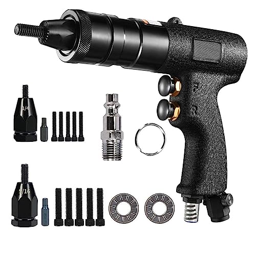 VOTOER Pneumatic Rivet Nut Gun Tool, 1/4, 5/16 inch Heavy Duty Adjustable Speed Air Rivet Gun with Mandrels Riveting Gun Kit Riveter Set Pull Rivnut Gun (803 Model)