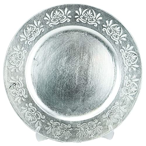 EventStable 13'' Laser-cut Lace Style Silver Charger Plates, 24 Pack - Chargers for Dinner Plates - Durable Charger Plastic Plate Set - Reusable Plate Chargers for Birthday Parties Weddings