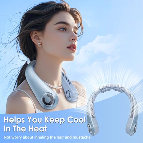 Image of Portable Lightweight Neck Fan with Neck Support, Birthday Gifts for Men Women Dad Mom, Rechargeable Personal Wearable Cooling Neck Fans for Hot Flashes, Disneyland, Travel, Camping Essentials